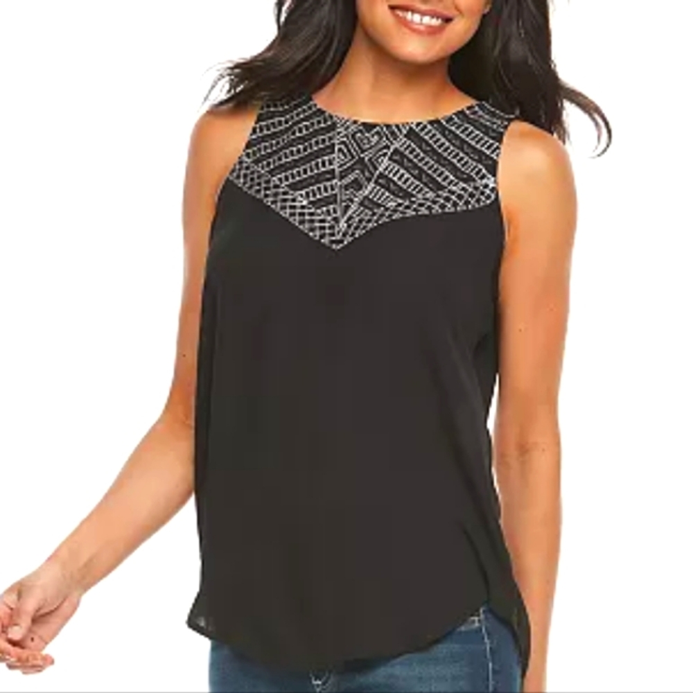 Apt. 9 Embroidered Black Georgette Tank Sz XS